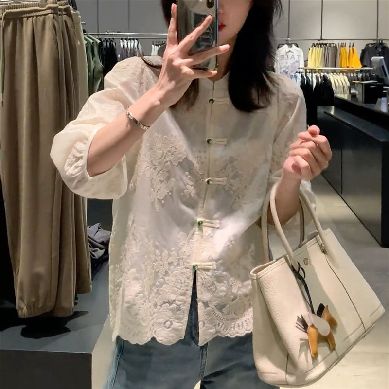 衬衫上衣气质衬衣时尚休闲常熟新中式夏季春夏宽松提花绣花设计感