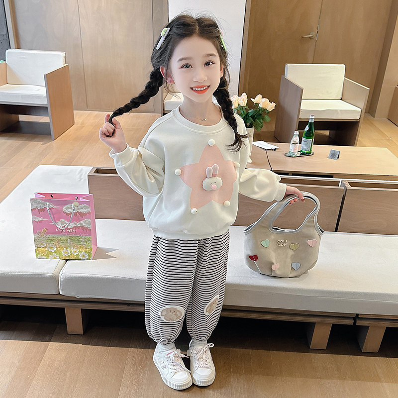 女童秋装卫衣套装2024新款洋气时髦儿童休闲两件套女宝网红春秋装