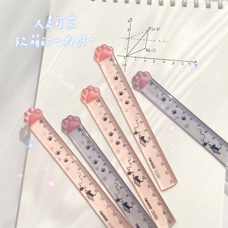 可爱猫爪直尺 15cm可爱创意小学生用加厚透明塑料绘图测量少女心
