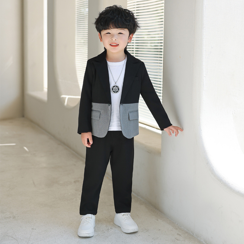 男童休闲痞帅西装套装儿童春秋礼服拼接炸街时髦小西服男孩生日