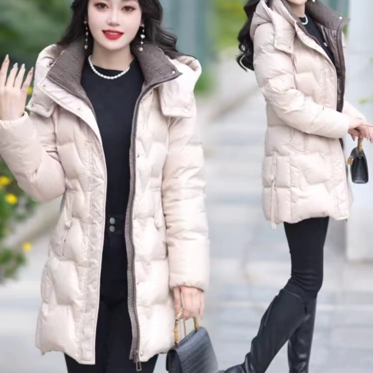 中长款2025年新款爱心女装棉服冬季立领百搭加厚保暖潮流连帽外套