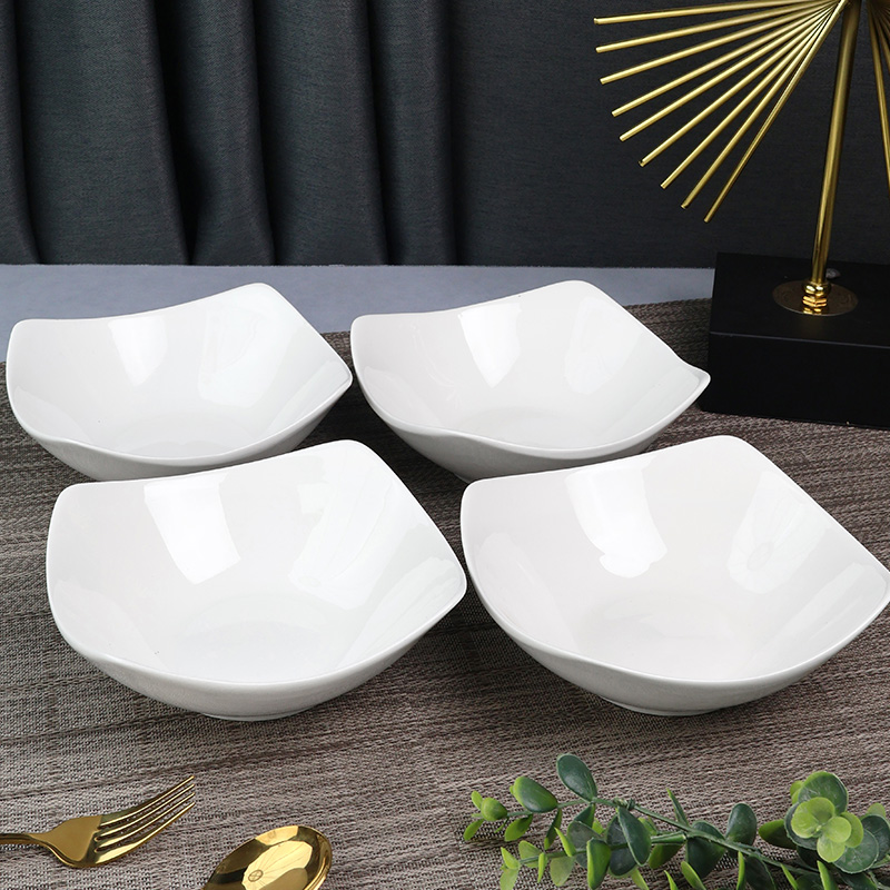 【4只装】如意简约四角碗沙拉碗翘脚碗创意家用陶瓷釉下彩无铅无汞