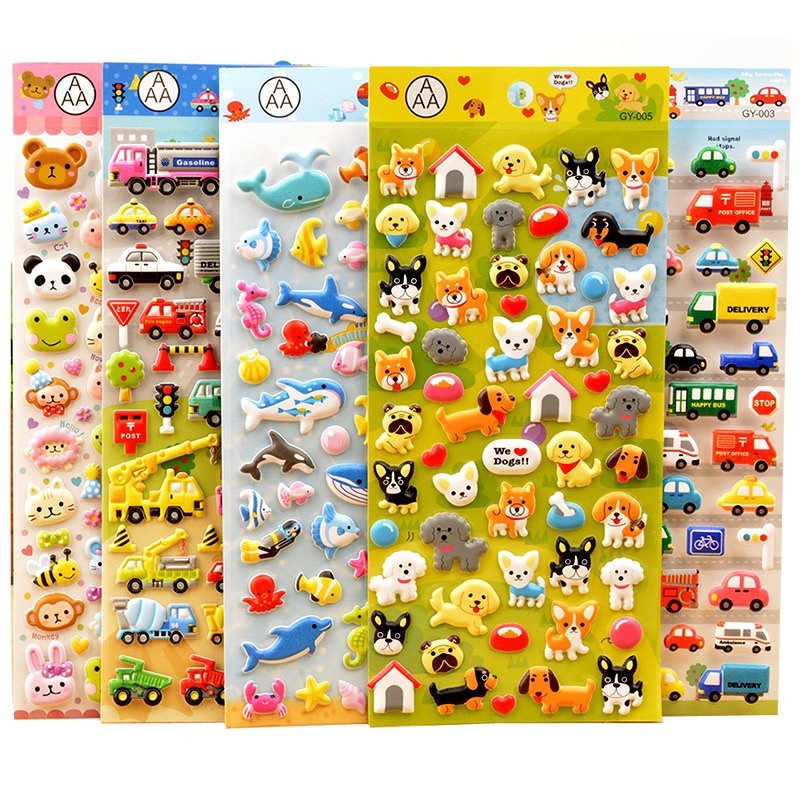 可爱贴纸恐龙卡通动物贴画3D立体泡泡奖励男孩幼儿园宝宝女孩粘贴