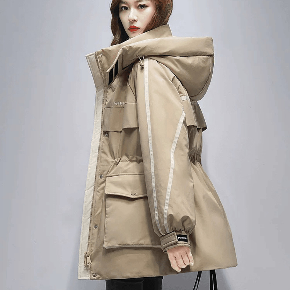 2025时尚气质冲锋衣羽绒棉服女中长款冬爆款韩版收腰显瘦棉服外套