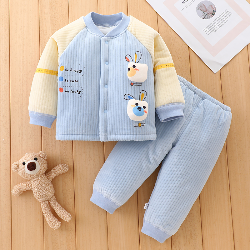 婴儿套装宝宝秋冬外穿保暖内衣夹棉加绒加厚新生儿衣服两件套冬装