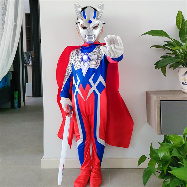 cos男童儿童节连体迪迦奥特曼发光服装儿童套装赛罗披风面具衣服8