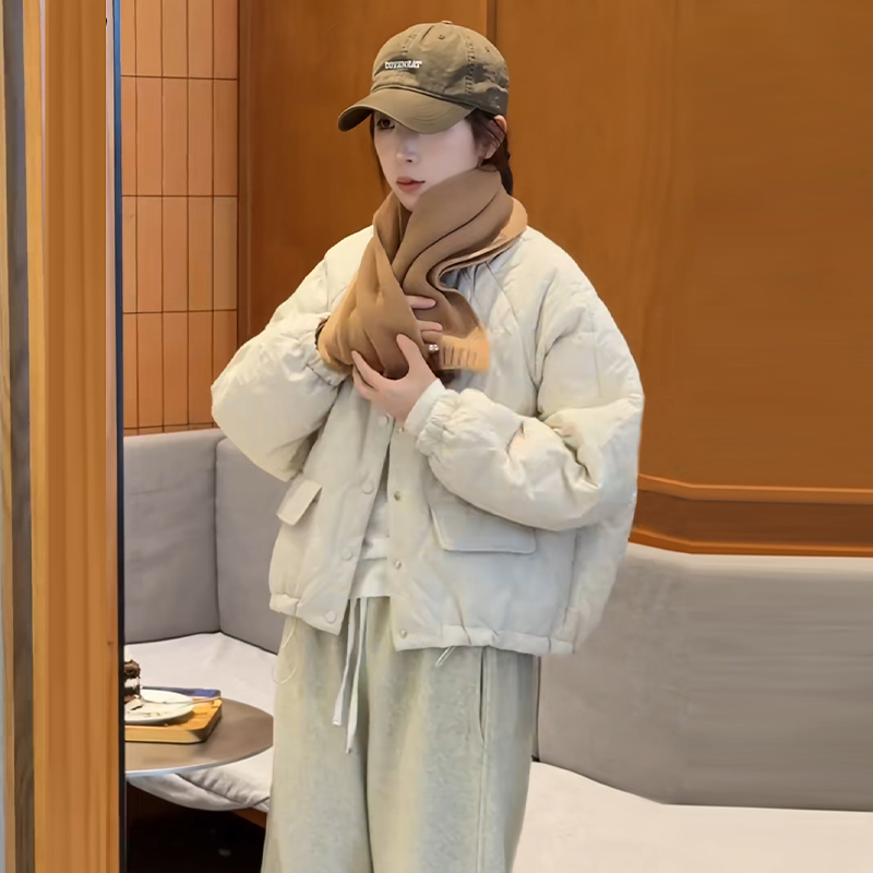 韩系菱形格棉服女外套2024秋冬新款宽松小个子百搭轻薄棉衣上衣