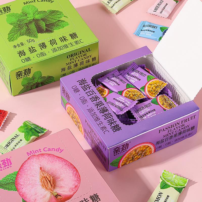 Qinjing/亲劲 无糖海盐薄荷糖维C水果味清爽即食清新口气压片盒装