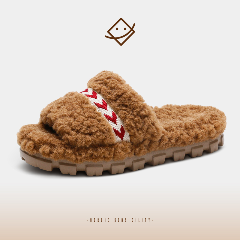 新款时尚休闲毛绒保暖厚底户外防滑潮拖室内居家珂缔缘棉拖鞋2229