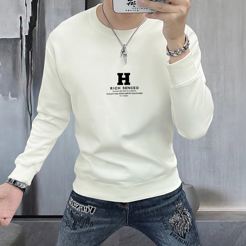 蓝晟依2025秋季男装新款卫衣男圆领字母印花简约百搭长袖休闲内搭