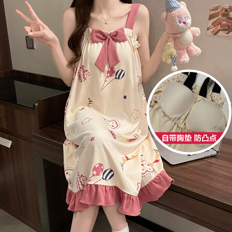 带胸垫吊带裙夏季女棉款睡裙性感睡衣公主风少女睡裙家居服夏季