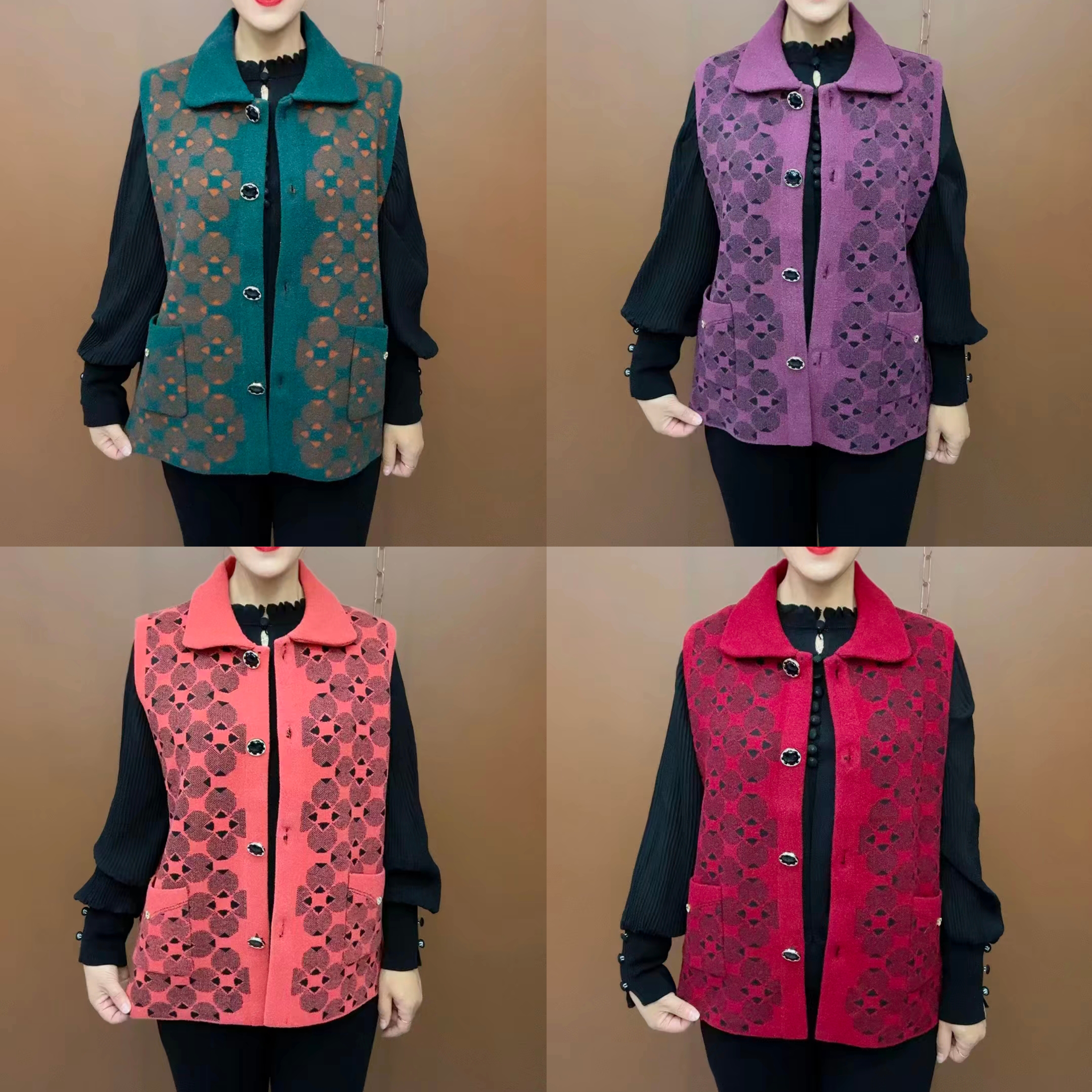 新款彩色纽扣版老年人马甲