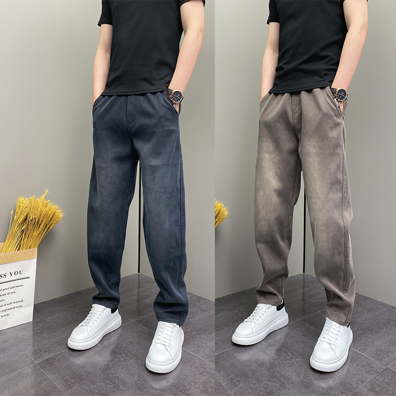 2025年春秋季潮流韩版磨白宽松哈伦直筒美式重磅男士休闲牛仔裤男