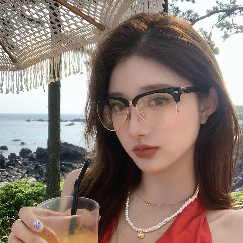 欧美眉线框眼镜女时尚气质大脸显瘦高级感防蓝光商务眼镜可配度数