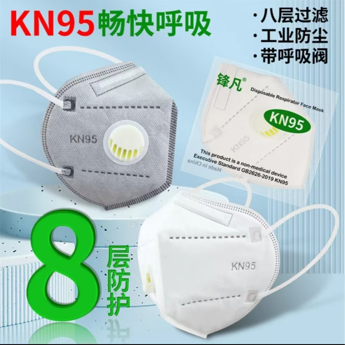 升级1号独立包装KN95打磨切割电镀耐磨灰尘防尘口罩防粉尘工业级