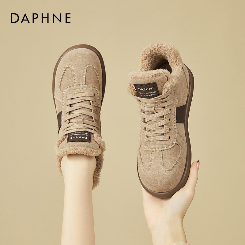 达芙妮厚底板鞋女鞋2025新款冬季复古休闲德训运动鞋加绒保暖棉鞋