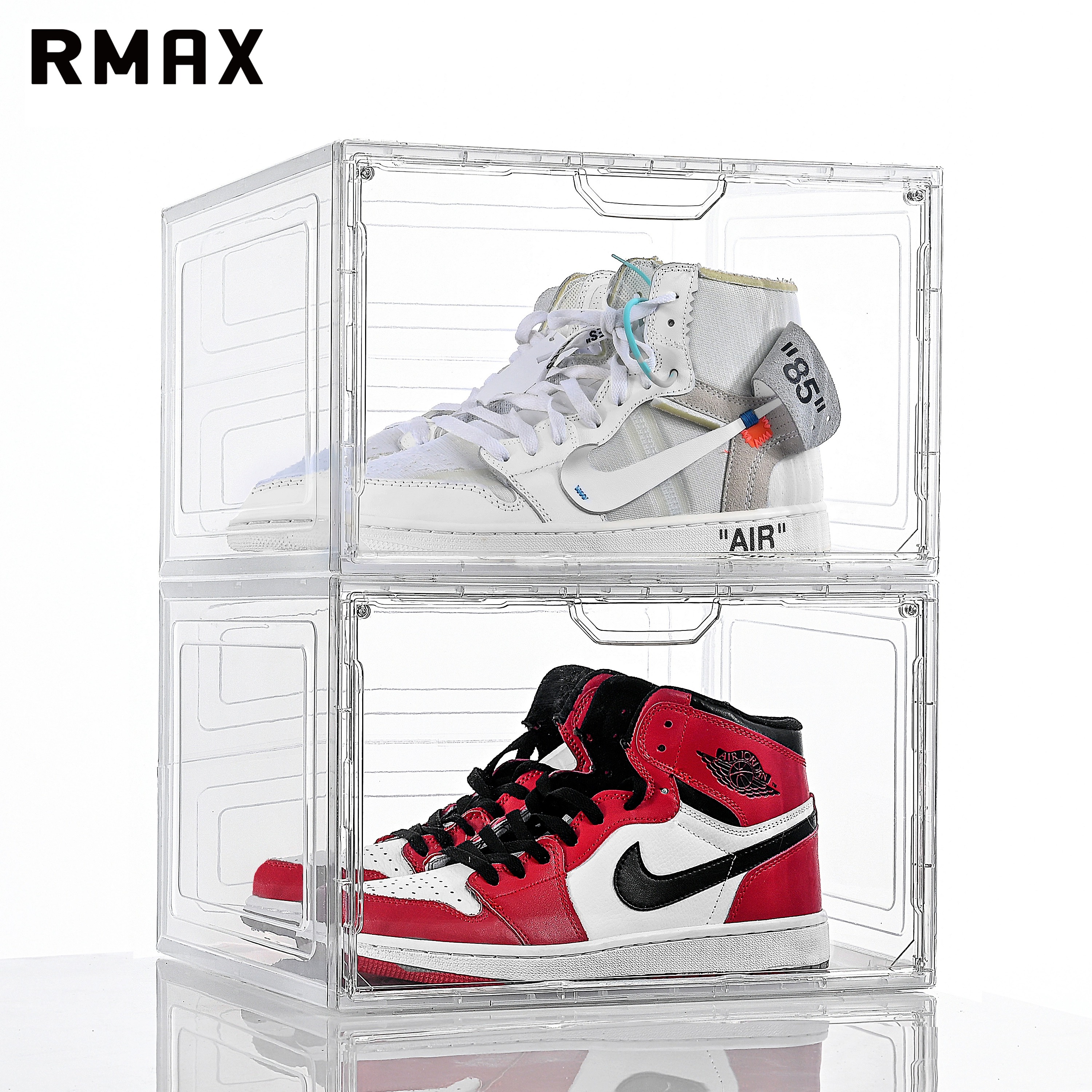 RMAX鞋盒AJ亚克力球鞋透明收纳盒磁吸侧开展示塑料宿舍鞋子收纳柜