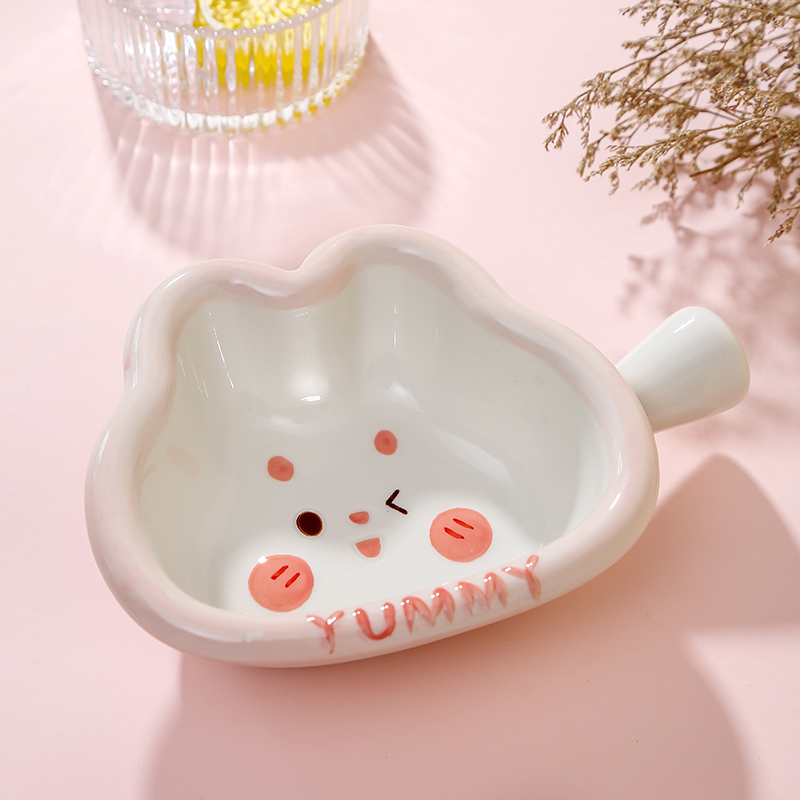 亚米兔卡通带手柄碗大号陶瓷烘焙芝士焗饭烤碗高颜值可爱水果盘