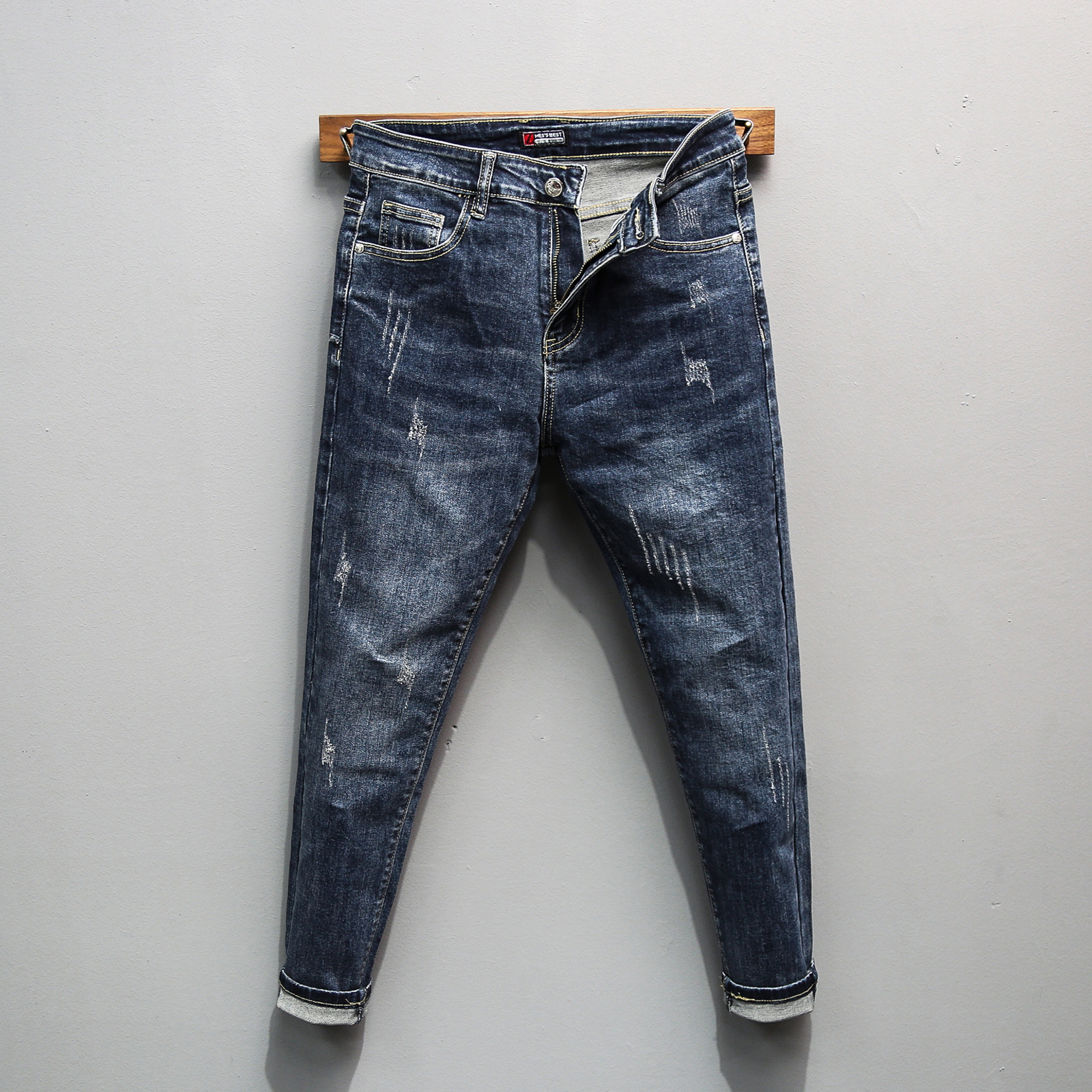 男士韩版潮流潮牌九分修身小脚裤爆款蓝色高端痞帅休闲牛仔长裤子