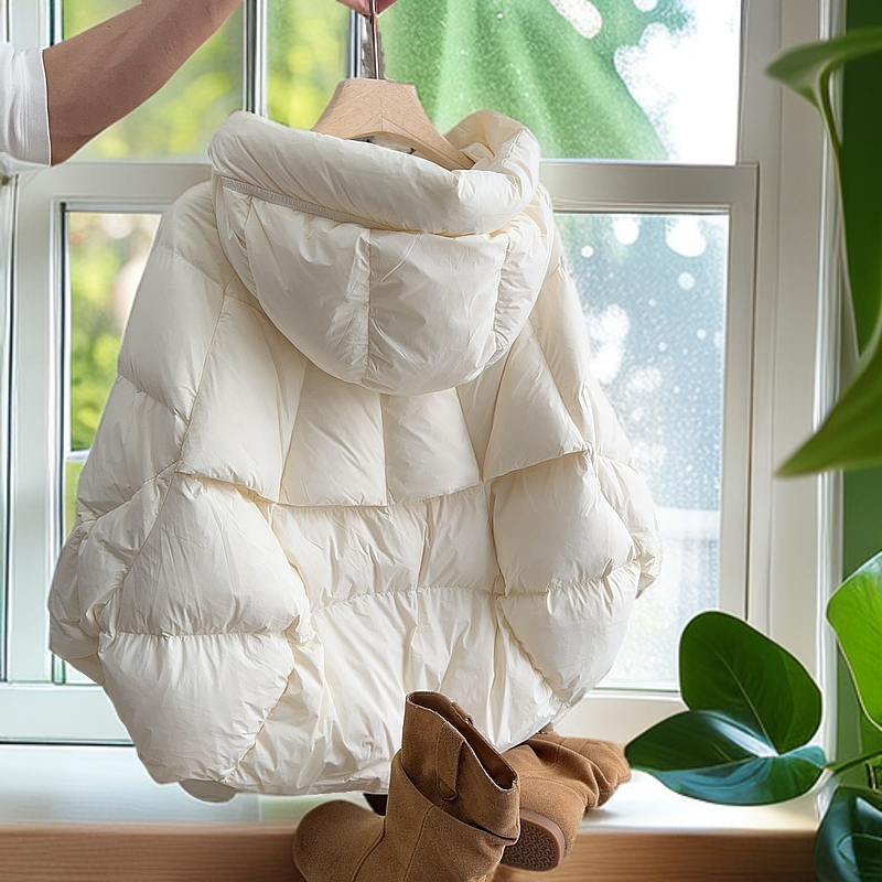 米白色短款连帽棉服外套女2025年冬季新款冬装棉衣面包服爆款棉袄