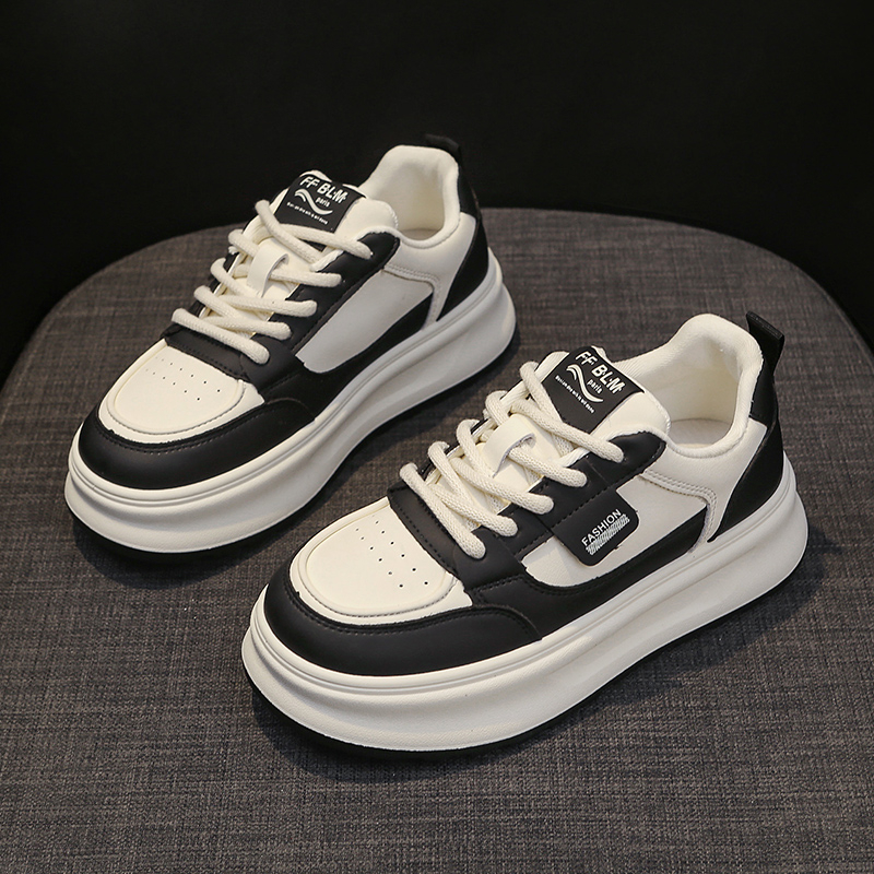 4.5cm熊猫小白鞋女2025新款冬季加绒韩版厚底板鞋网红运动休闲鞋