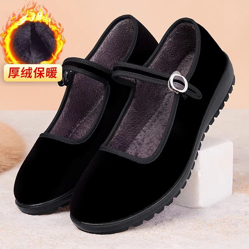 老北京布鞋女平底酒店上班鞋防滑工作鞋冬季加绒棉鞋妈妈软底单鞋