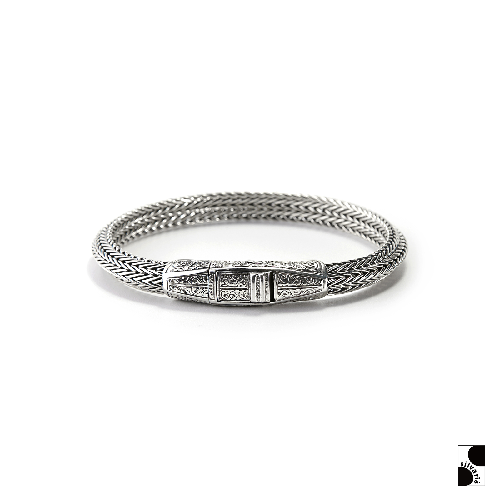 925银手链 =silvarie=GEROCHRISTO 希腊手工编织雕刻花纹纯银手链