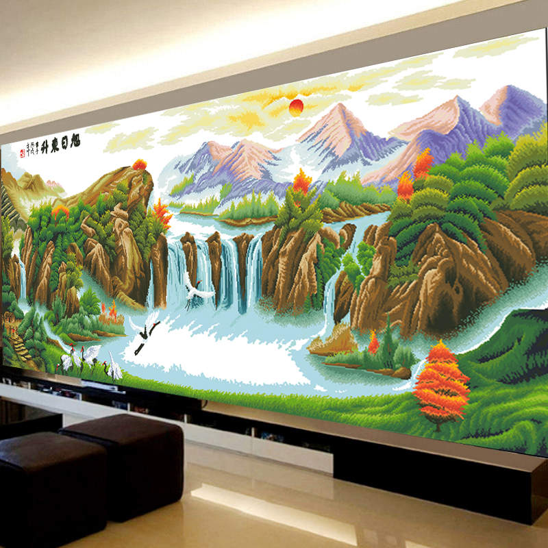 旭日东升聚宝版十字绣2024年新款线绣刺绣客厅自己绣高端大气大幅