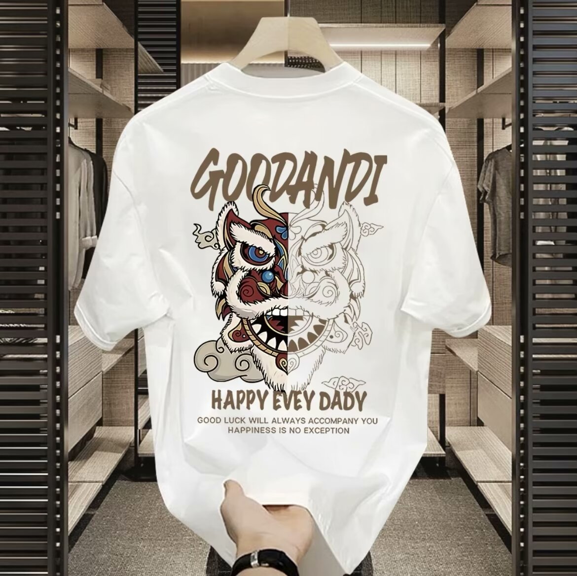 新年新款男士修身潮流百搭网红T恤休闲时尚印花圆领短袖上衣