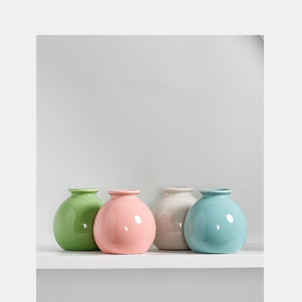 奶油白小圆瓶陶瓷花瓶摆件客厅餐桌干花插花装饰陶瓷花瓶桌上迷你