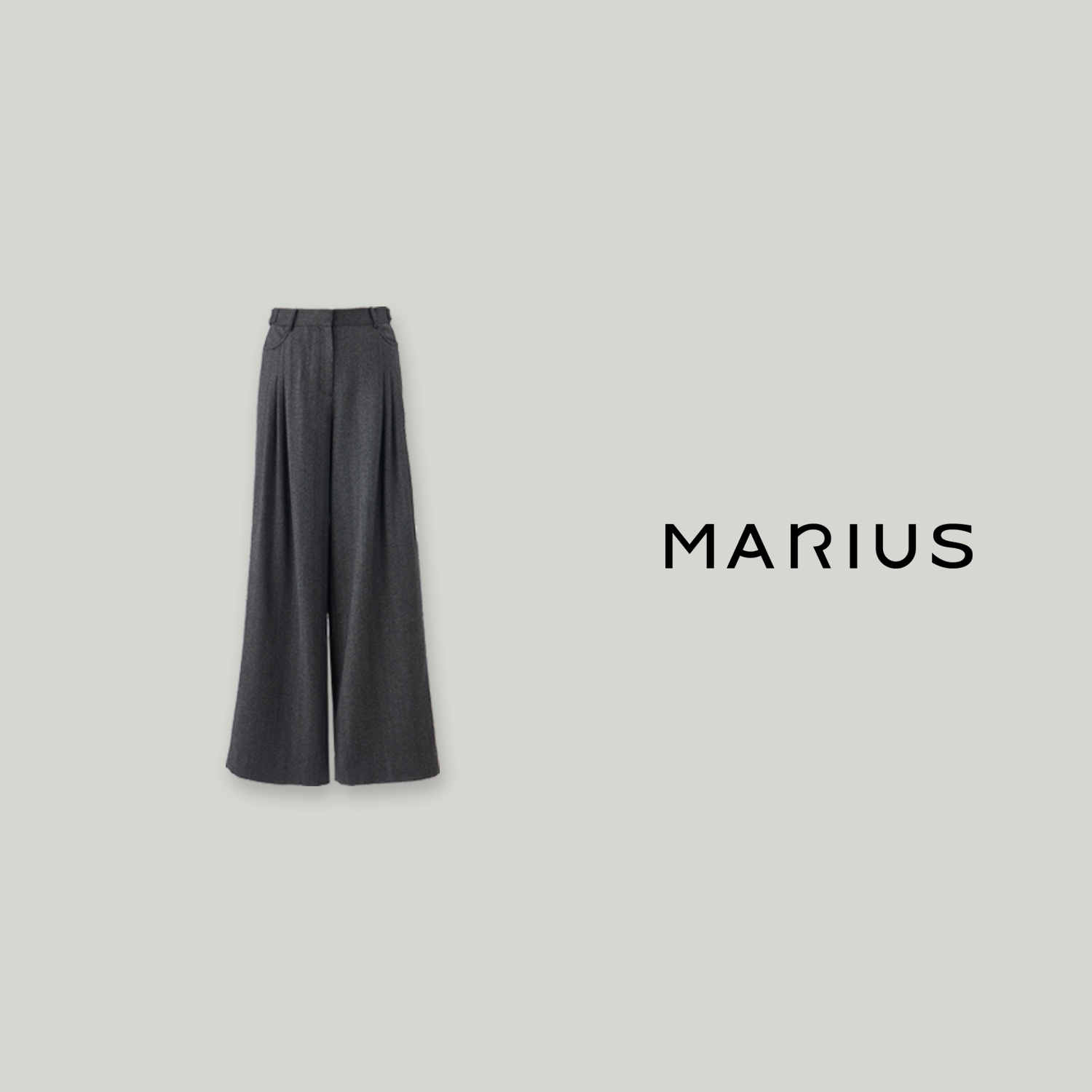 MARIUS经典绵羊毛老钱摩登感人字纹大气3褶宽松大气阔版直筒裤