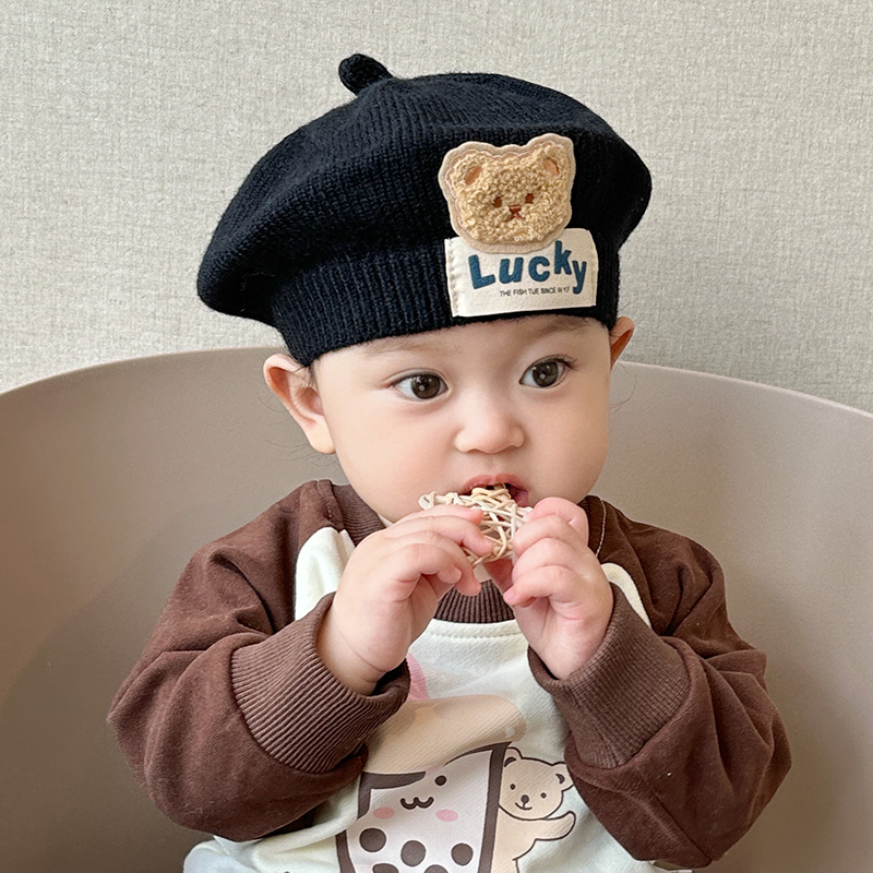 宝宝帽子春秋款贝雷帽可爱超萌男女宝针织毛线帽冬季小宝宝帽子