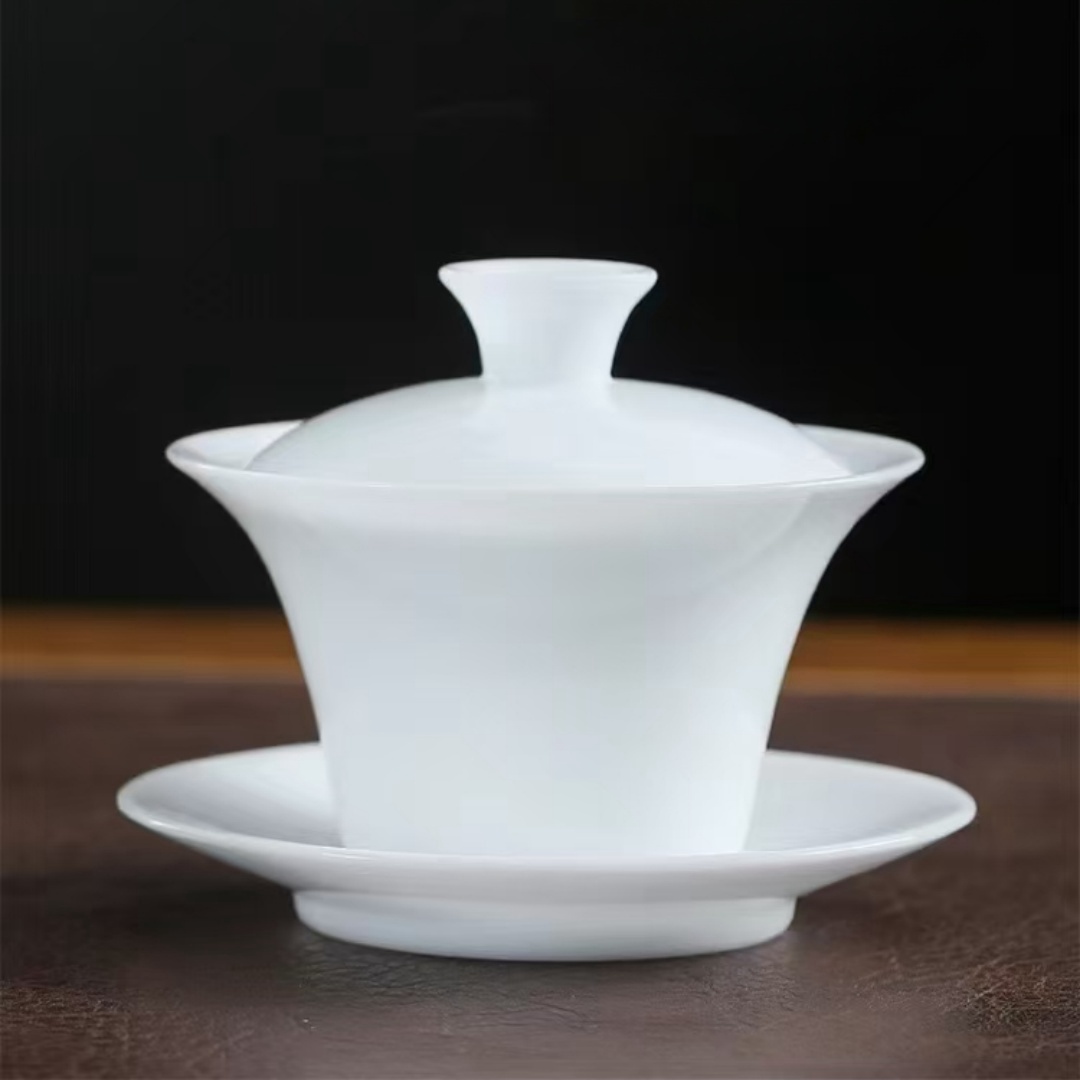 冰种玉瓷盖碗马蹄盖碗白瓷盖碗高端功夫茶具家用茶杯防烫泡茶碗
