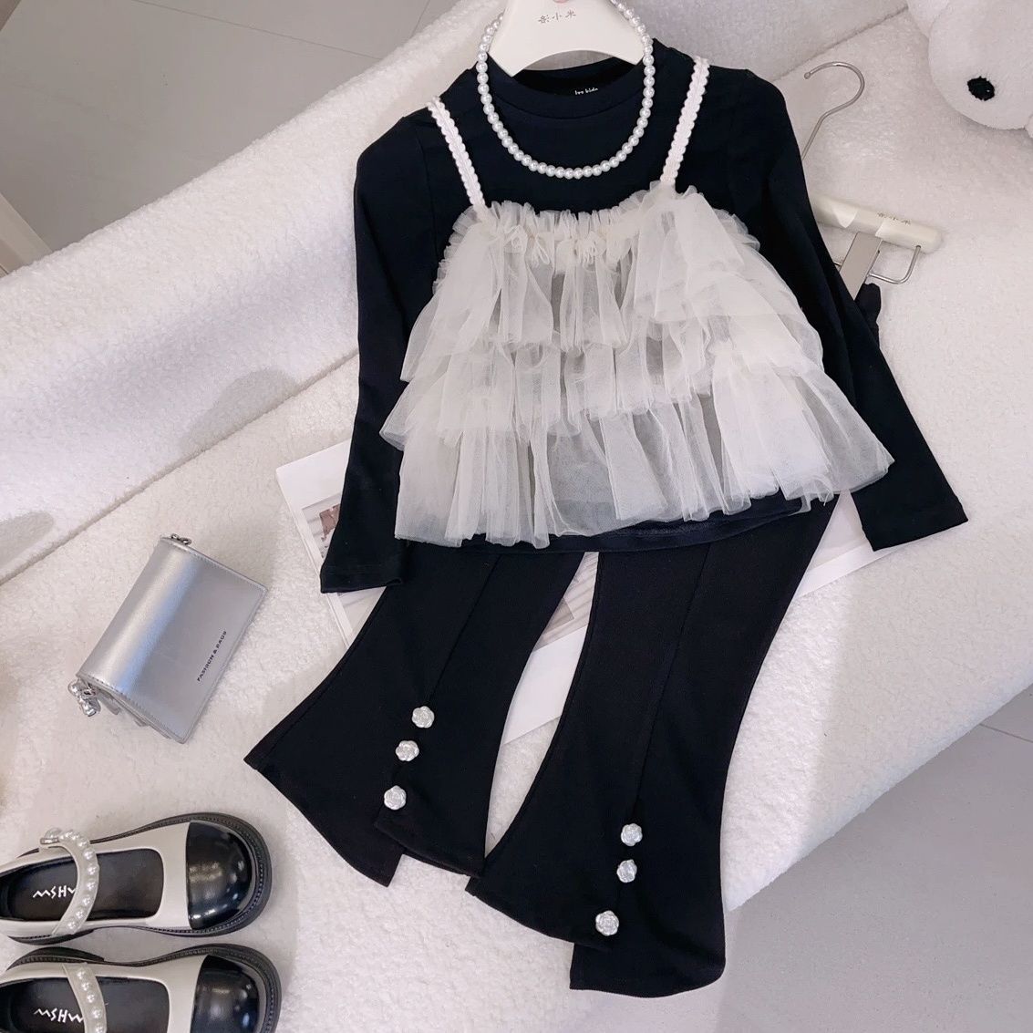 【新品秋装】女童蕾丝吊带打底衫2024洋气休闲套装春秋新款中大童