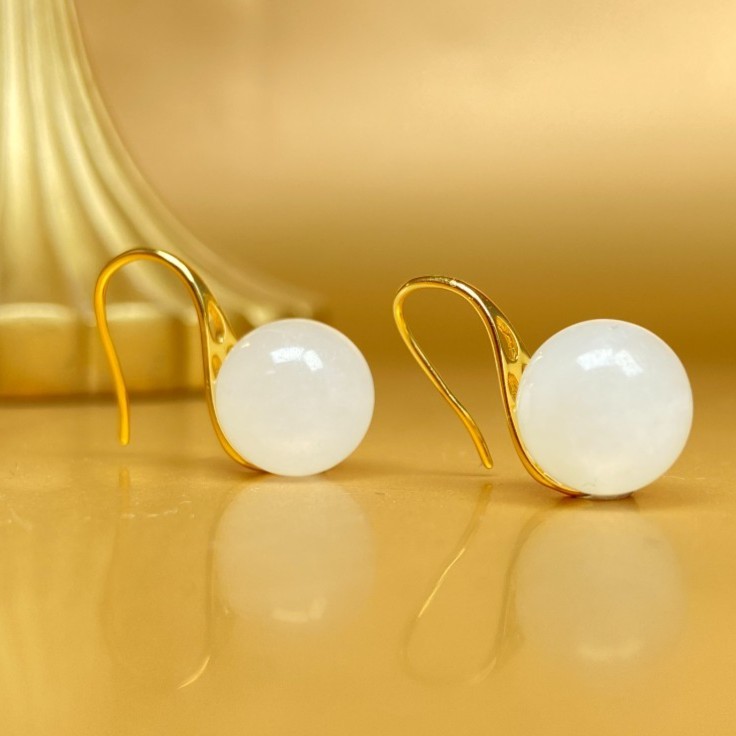 「店铺爆款-高跟鞋耳钩」新疆和田玉耳饰气质白玉银耳坠送礼正品