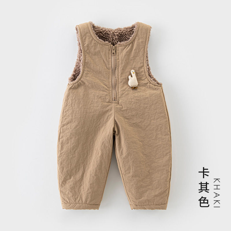 婴儿背带裤秋冬加绒卡通男宝背心式连体裤子童装女宝棉裤冬季外穿