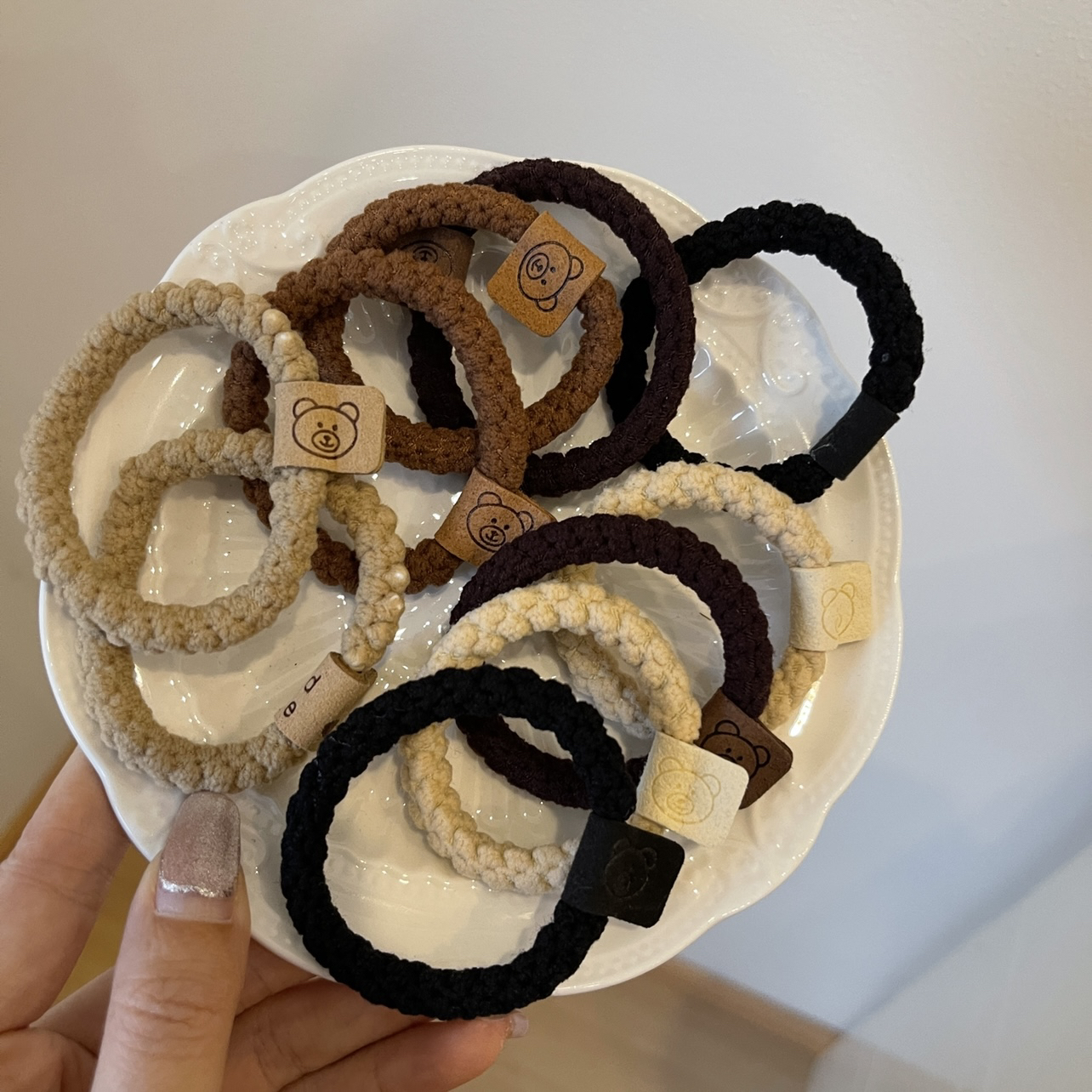 奶咖色小熊头绳高弹力不伤发皮筋毛绒丸子头高马尾发圈耐用头绳