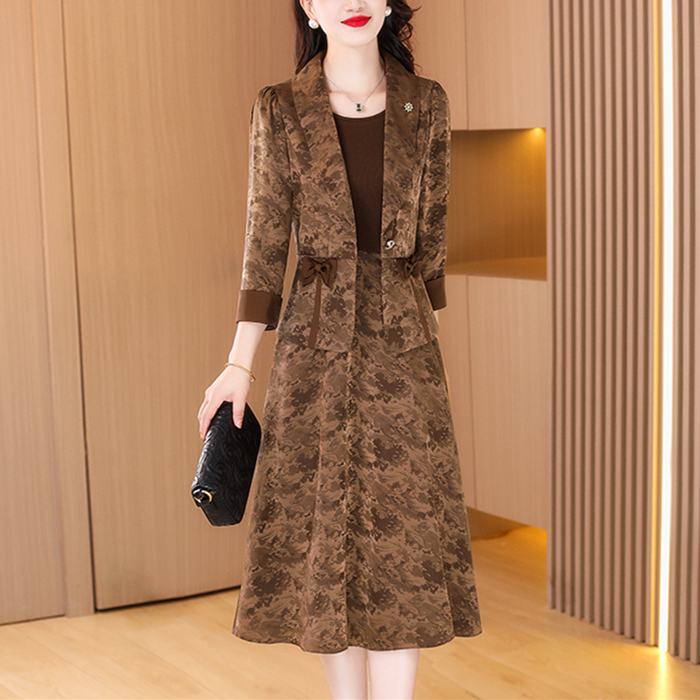喜婆婆两件套装连衣裙春夏新款秋季女装妈妈复古高档复古套装裙子