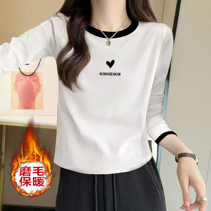 2023秋季设计感打底衫女内搭小个子甜辣撞色圆领正肩长袖t恤上衣