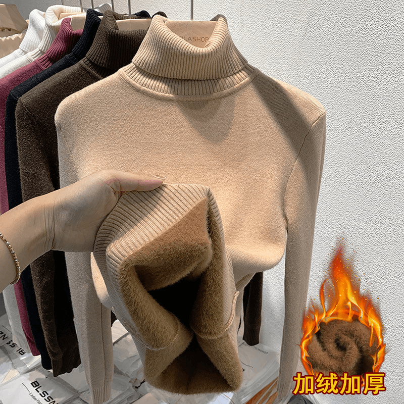 修身高领毛衣女加绒加厚针织秋冬新款洋气内搭上衣高领打底衫百搭