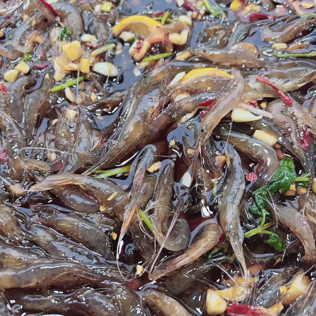 醉白米虾生呛河虾甜辣无沙现货现呛腌制现发快递肉嫩柔绵500克/罐