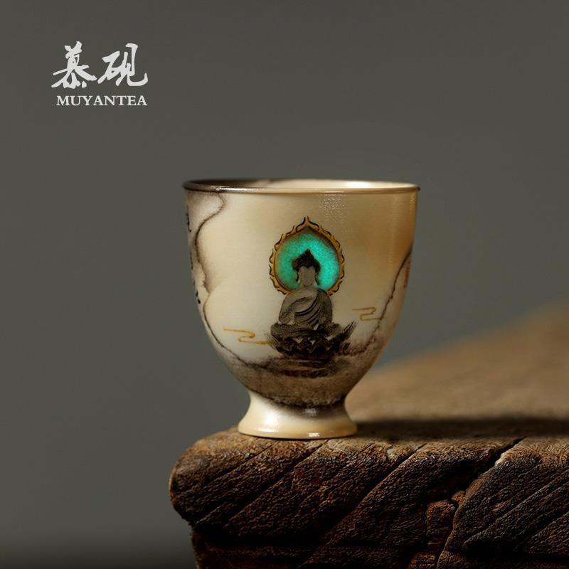慕砚柴烧手绘敦煌杯景德镇市高档岩矿主人杯纯手工功夫茶杯品茗杯
