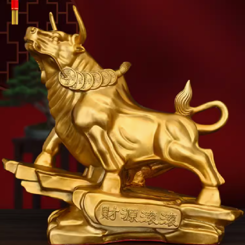 黄铜金钱牛摆件牛转乾坤生肖牛运势如虹金牛家居客厅装饰工艺品
