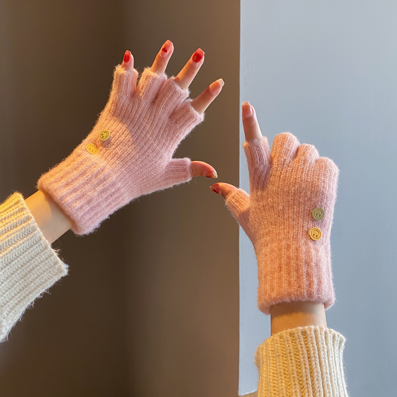 学生半指露指手套秋冬季少女士简约百搭针织毛线保暖分指开车写字