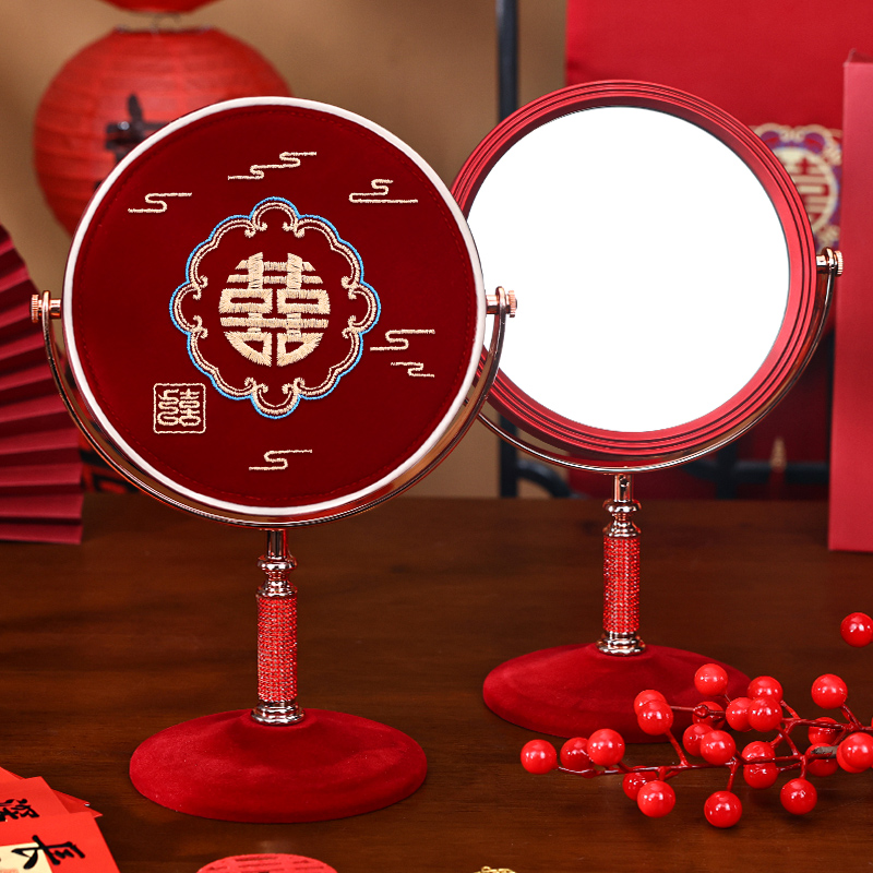 结婚陪嫁化妆镜子中式流苏红色新娘出嫁喜镜女方备婚婚庆用品大全