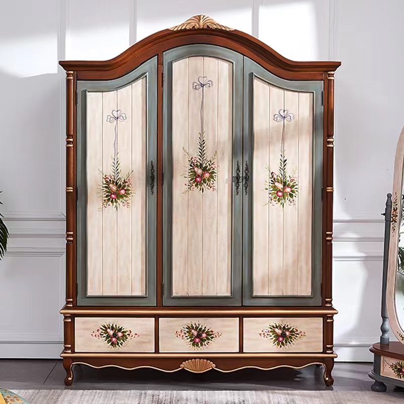美式古典三门主卧实木卧室4门成人高端挂衣柜地中海复古田园衣柜
