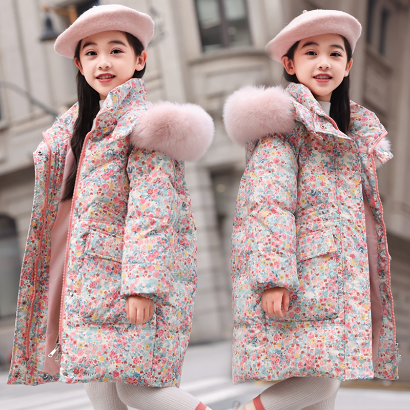 童装清仓巴拉赫中长款儿童羽绒服女童2025新款洋气碎花厚保暖外套