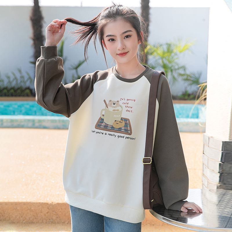 初中生圆领美式春秋长袖少女休闲款2025秋季大童高中学生爆款秋装