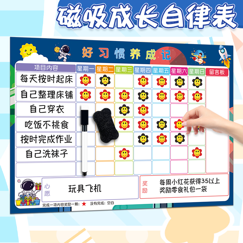 儿童成长自律表小学生好习惯养成表生活学习自律打卡积分磁性墙贴