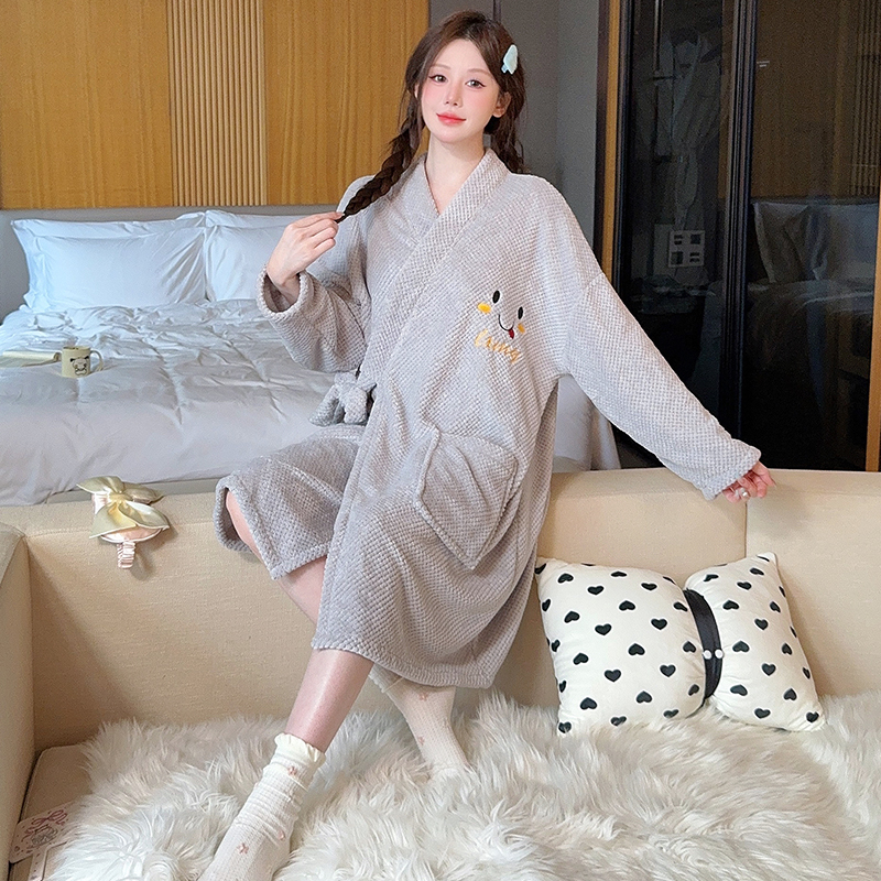 宽松版型特大码300斤速干吸水浴袍浴巾睡袍秋冬季新款系带睡衣裙